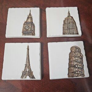 RARE 4 RESTORATION HARDWARE ARCHITECTURAL LANDMARKS BAR DRINK CERAMIC COASTERS